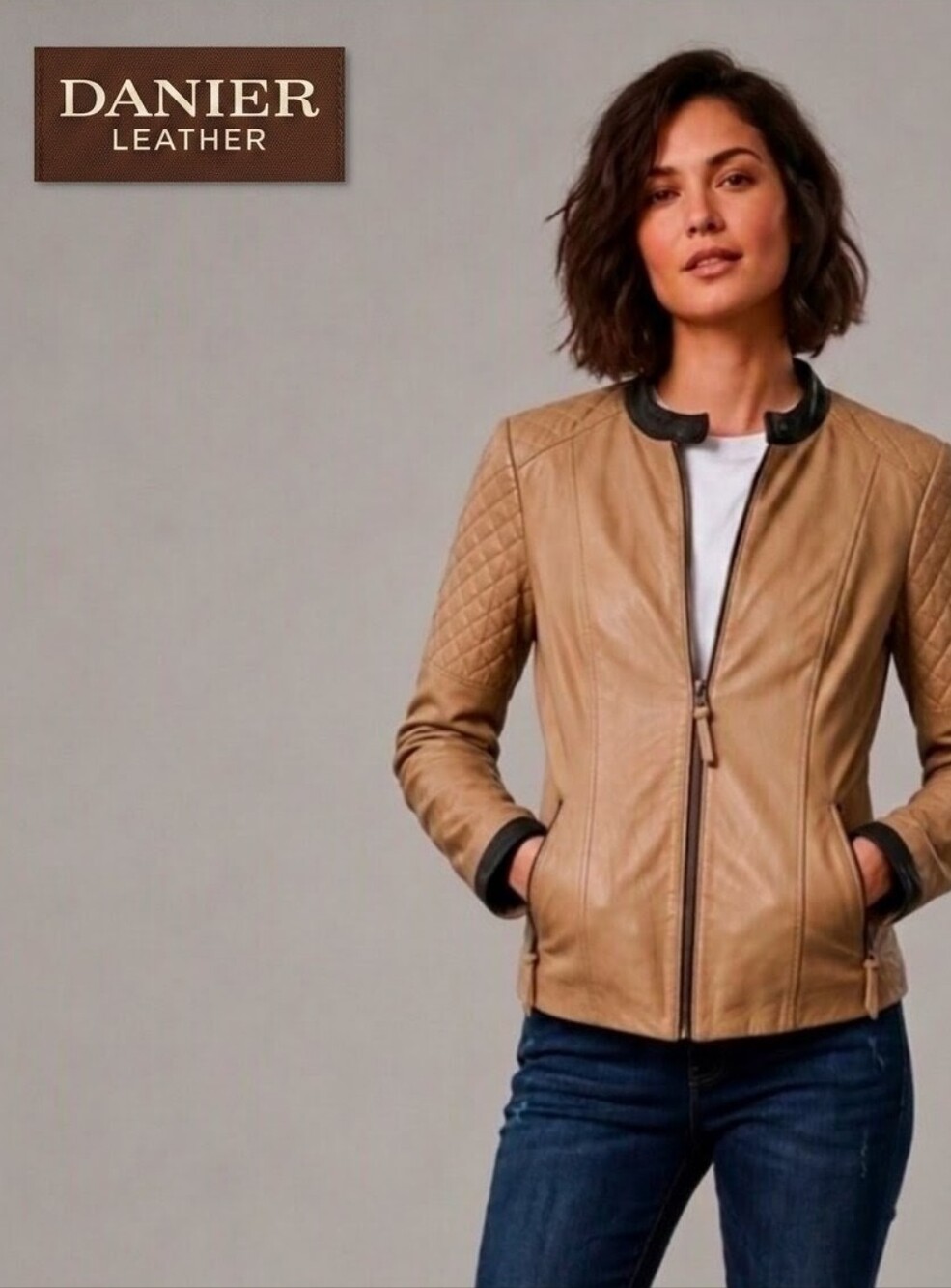 Blink By Danier Women's Quilted Shoulder Leather Jacket - Brown